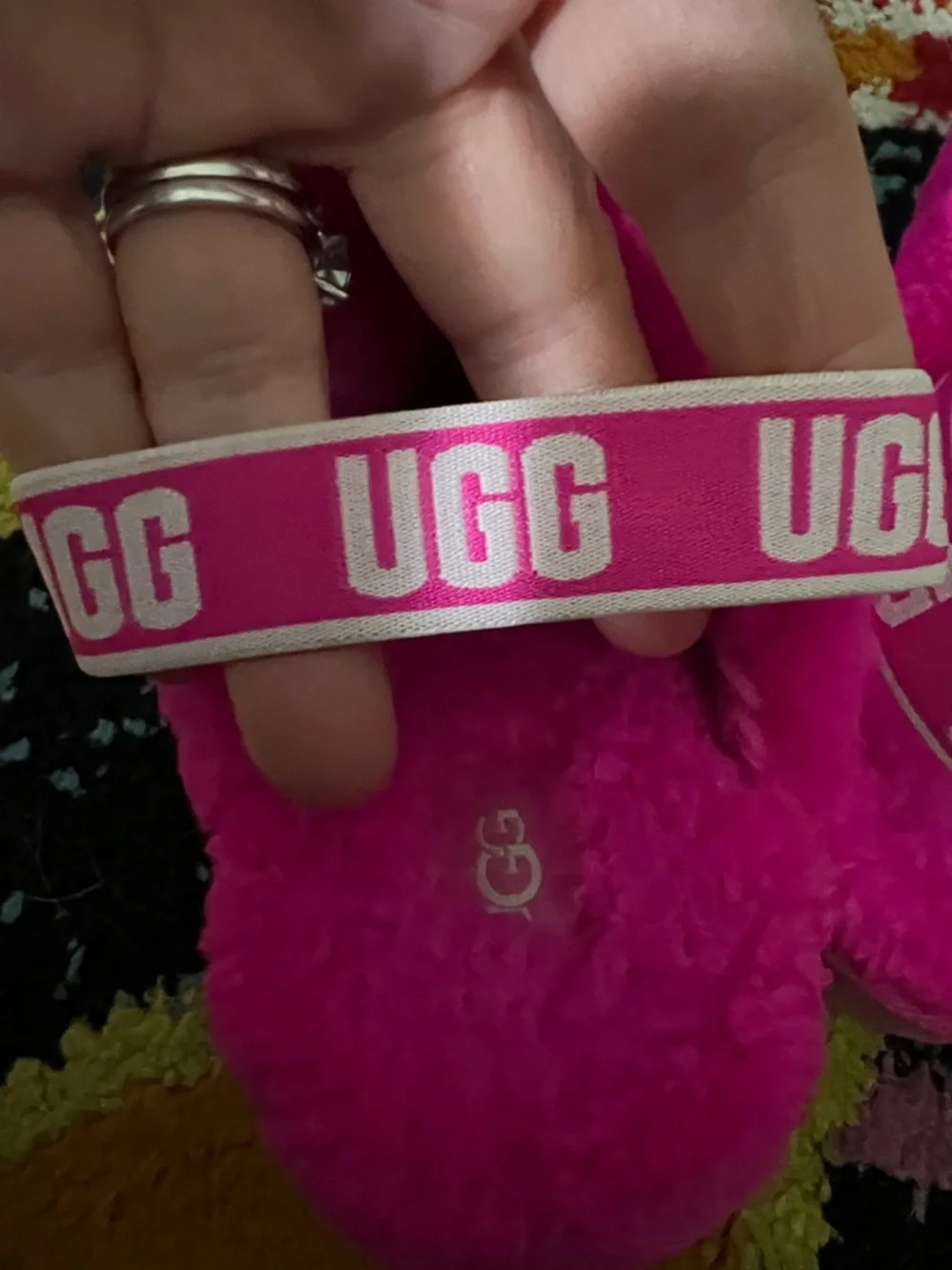 Pink fuzzy Ugg kids slip on
